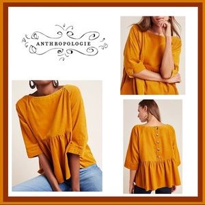 Anthropologie Corduroy Peplum Babydoll Button Back Top Sz S